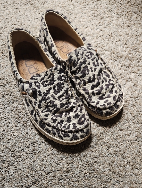 Hey Dude Shoes - Hey Dude Women's Leopard Print Slip-On Flats - Black & Cream